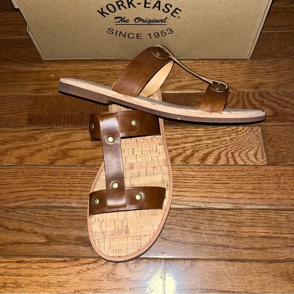 Kork-Ease Basel T Strap Sandals Brown Leather Brassy Hardware Women’s Size 8 - Picture 7 of 12